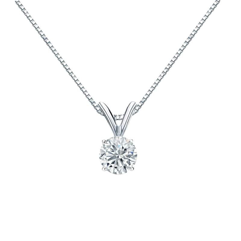 Auriya 14k Gold 1/3ctw Round Solitaire Diamond Necklace (H-I, VS1-VS2) - White