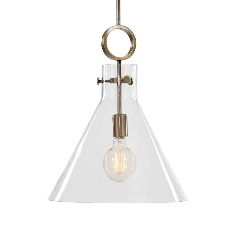 1-Light Funnel Shaped Glass Ceiling Pendant - 19" - Clear