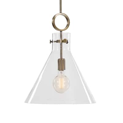 1-Light Funnel Shaped Glass Ceiling Pendant - 19" - Clear