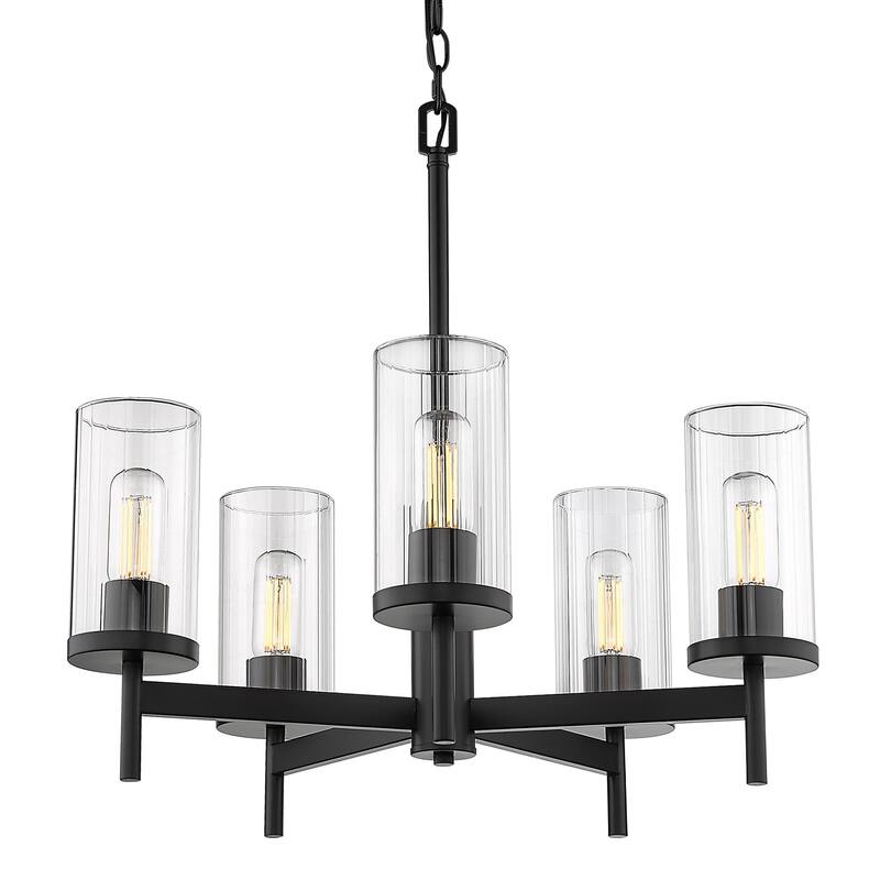 Winslett 5 Light Chandelier - Matte Black with Ribbed Clear Glass