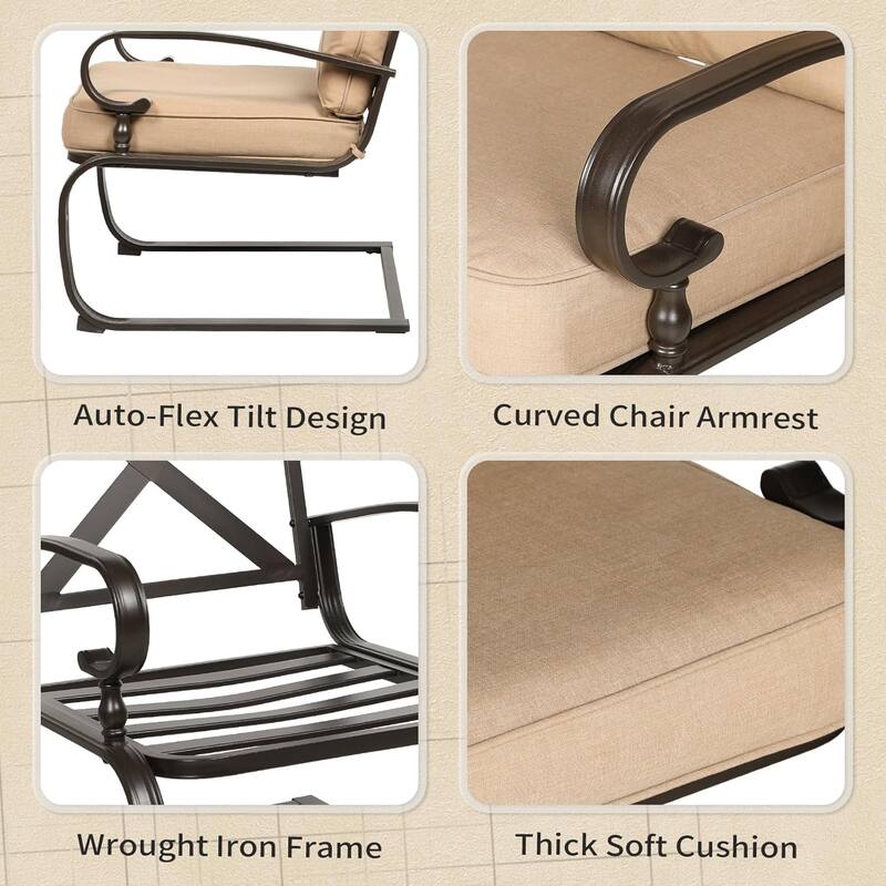 SUNCROWN 5-Piece Outdoor Patio Furniture Conversation Set, Garden Bench and 2 Spring chair with 2 Coffee Table
