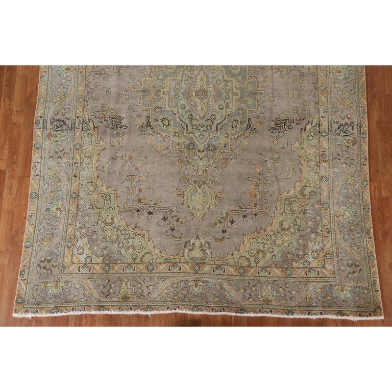 Hand Knotted Oriental 100% Wool Carpet Traditional Medallion Brown Tabriz Area Rug - 11' 0'' X 7' 8''