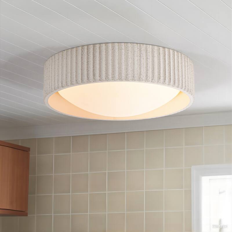 15W Modern Beige Cement LED Flush Mount Ceiling Light, Minimalist Textured Design for Bedroom & Bathroom - 1 Light - 1 Light - Beige