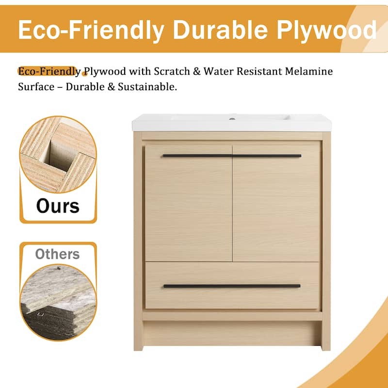 Malwee 24"/30"/36"/48"/60" Bathroom Vanity with Sink, FreeStanding Vanity with Soft Close Door and Drawer