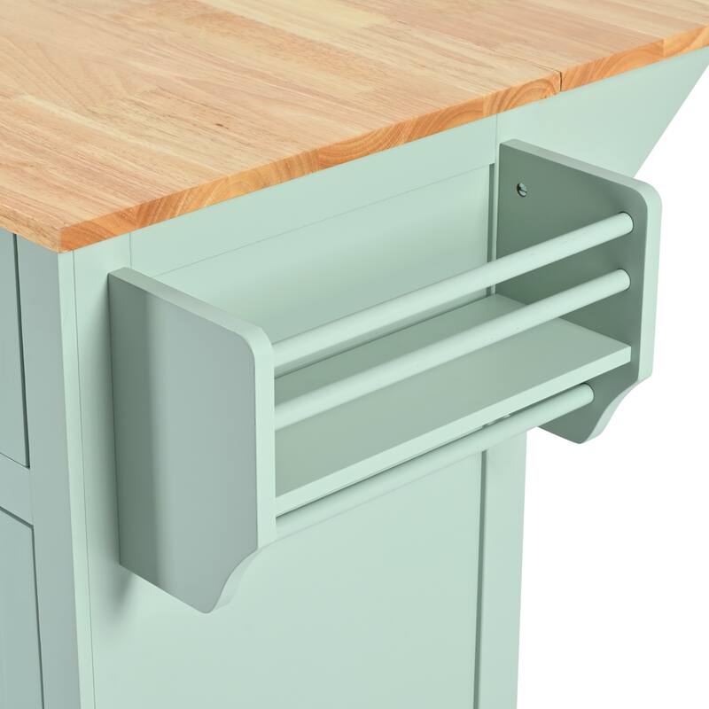 Kitchen cart with Rubber wood Drop-Leaf Countertop ,Cabinet door internal storage racks,Kitchen Island on 5 Wheels