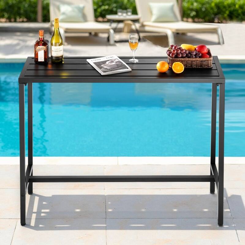 47x15 Inch Outdoor Bar Dining Table with Waterproof Top and Carbon Steel Frame for Balcony Yard or Hot Tub - 47”L x 15”W x 39”H