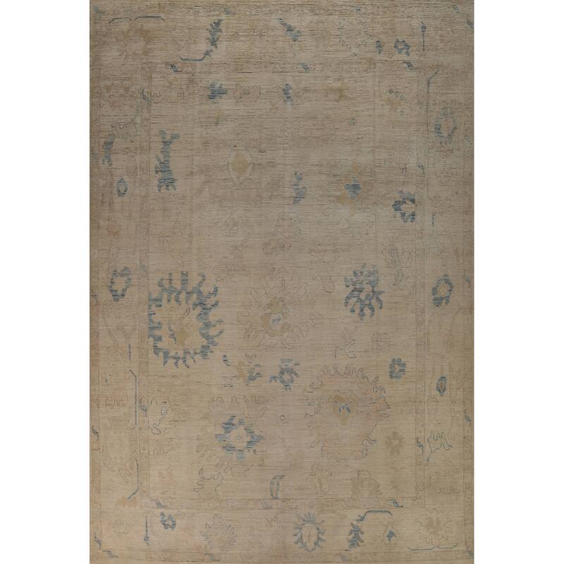 Hand Knotted Oriental 100% Wool Carpet Transitional All-Over Beige & Ivories Oushak Area Rug - 12' 0'' X 9' 0''