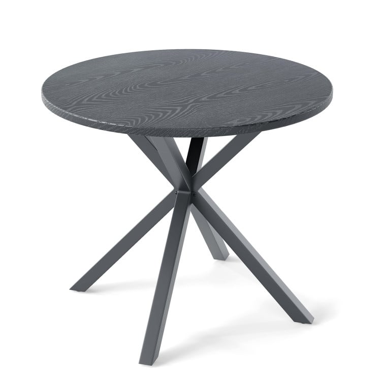 Grey Metal Round Patio Bistro Table Wood-Like Top Outdoor - 34" × 28.5"