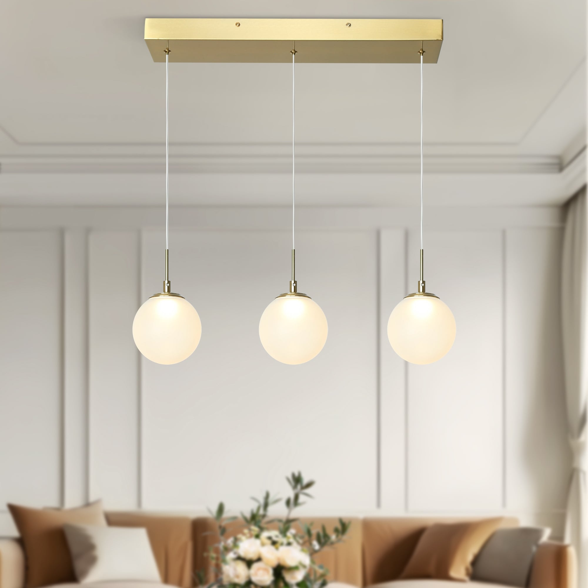 Modern 3-Light Gold LED Chandelier Linear Glass Island Lights for Dining Room - 23 “