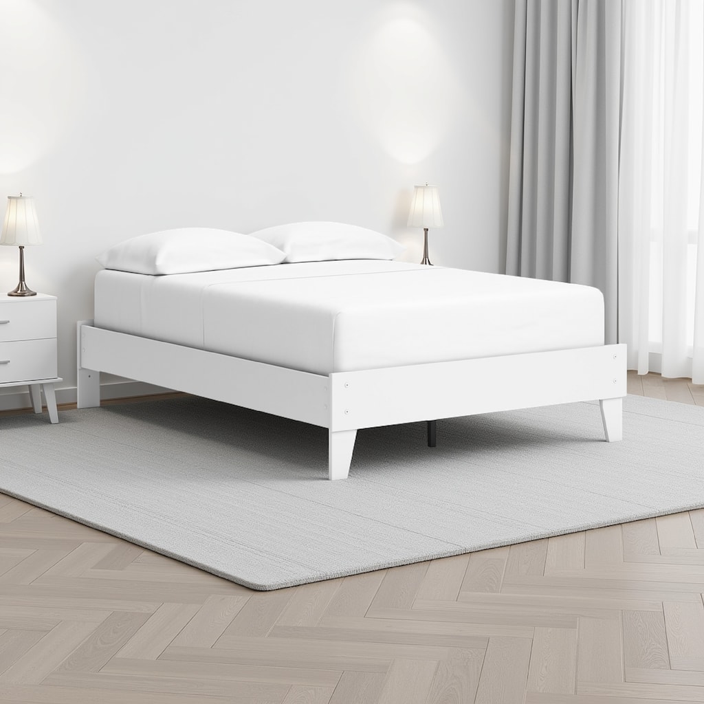 Kally Full Platform Bed, Matte White Wood, Low Profile Tapered Legs