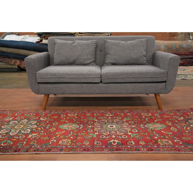 Hand Knotted Oriental 100% Wool Carpet Traditional Floral Red Tabriz Runner Rug - 10' 10'' X 2' 10''