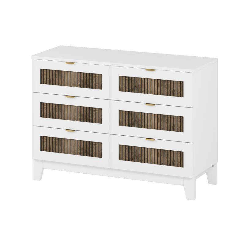 Rustic Farmhouse Style Wooden Dresser with 6 Drawers, Storage Cabinet for Bedroom with Metal Handles