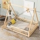 preview thumbnail 18 of 49, Tent-shaped Floor Bed with Fence & Door,Wooden Montessori Bed for Kids Natural - Full