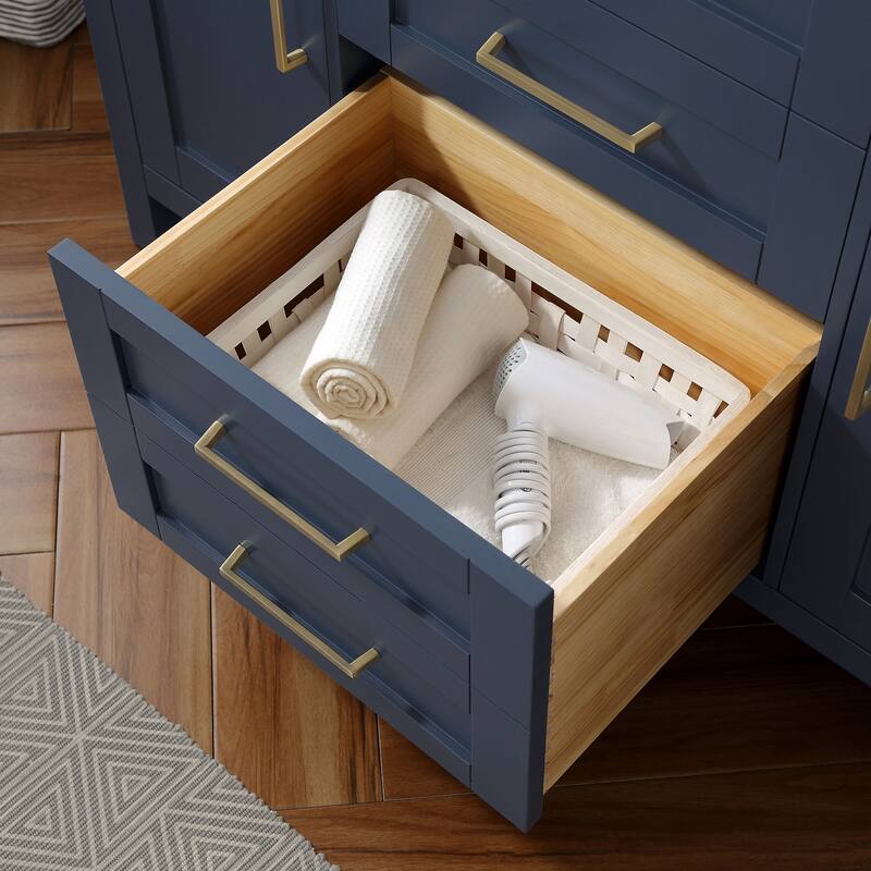 OVE Decors Tahoe 48 in. Midnight Blue Single Sink Vanity with White Cultured Marble Top and Mirror