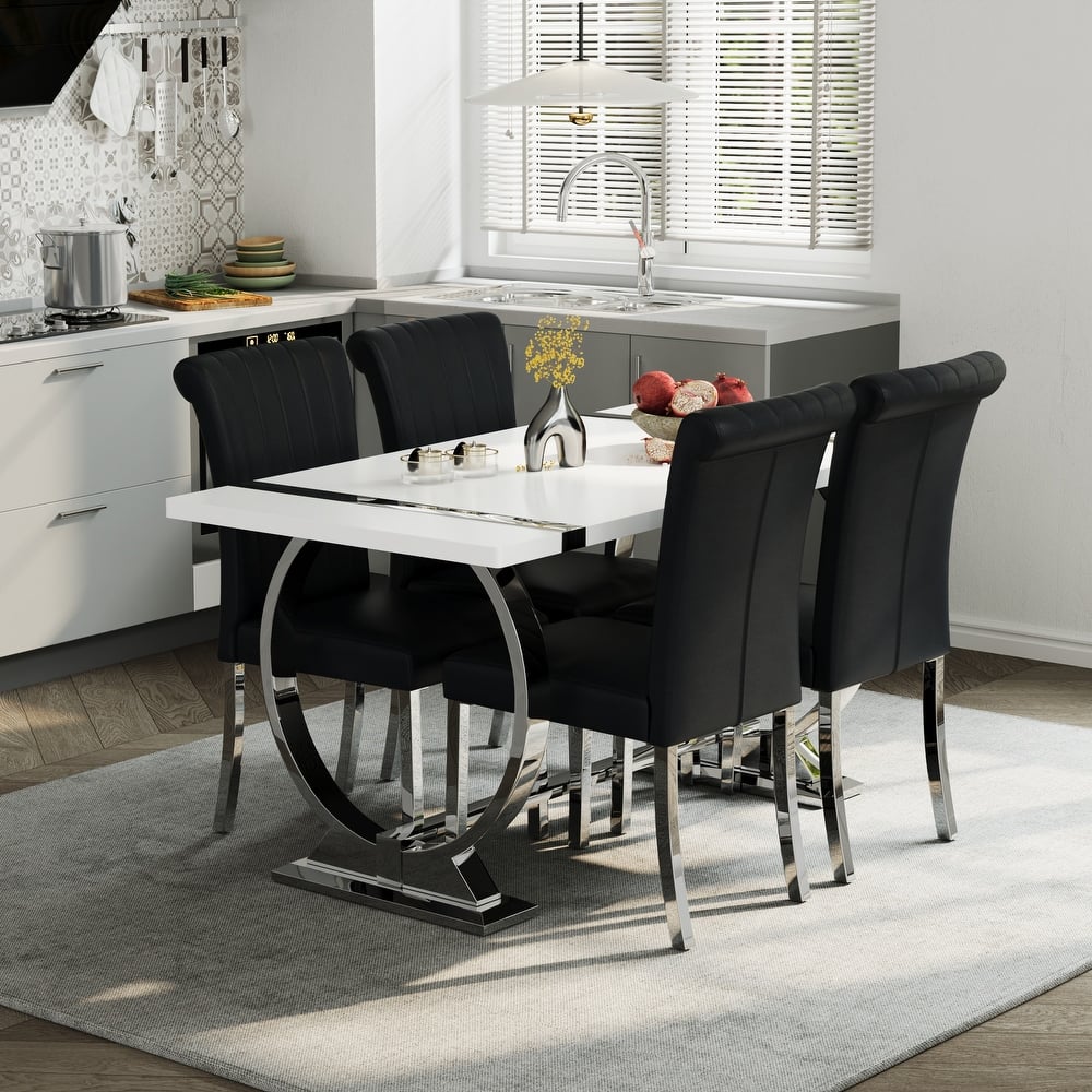 65 inch Faux Marble Dining Table Set with Boucle Dining Chairs