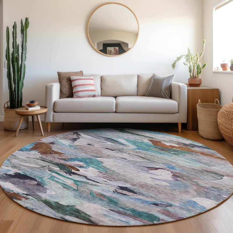 Machine Washable Indoor/ Outdoor Modern Chantille Rug - Blue - 8' x 8'