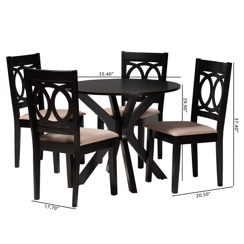 Sanne Modern Beige Fabric and Espresso Brown Finished Wood 5-Piece Dining Set