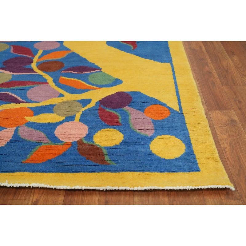 Hand Knotted Oriental 100% Wool Carpet Traditional Floral Navy Blue & Blues Art Deco Area Rug - 8' 0'' X 5' 3''