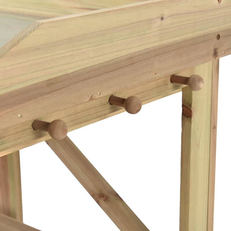 Wooden Garden Potting Bench with Shelves and Side Tool Hooks - 41.5" x 19.5" x 48" (L x W x H)