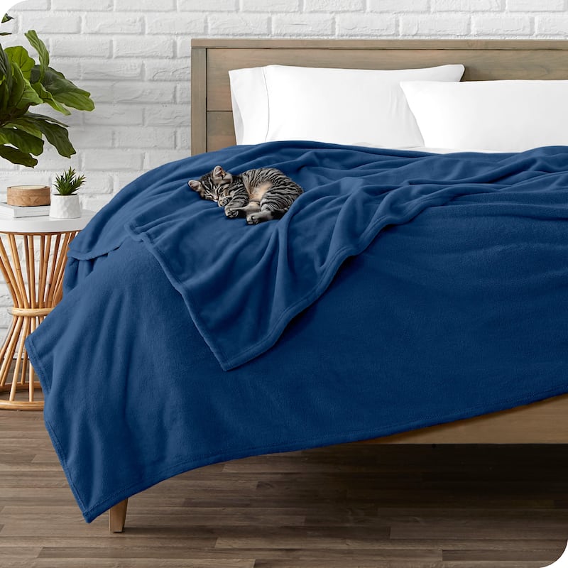 Bare Home Microplush Fleece Blanket - Ultra-Soft - Cozy Fuzzy Warm - Full - Queen - Dark Blue