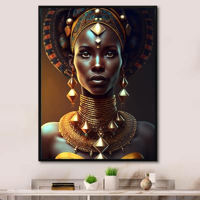 Designart "African American Queen With Traditional Jewelry III" African American Woman Framed Canvas Art Print