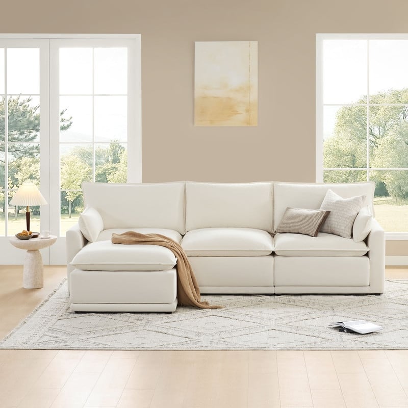 Spruce & Spring Modular Couch Oversized Sectional Sofa for Living Room - Cream-4PC