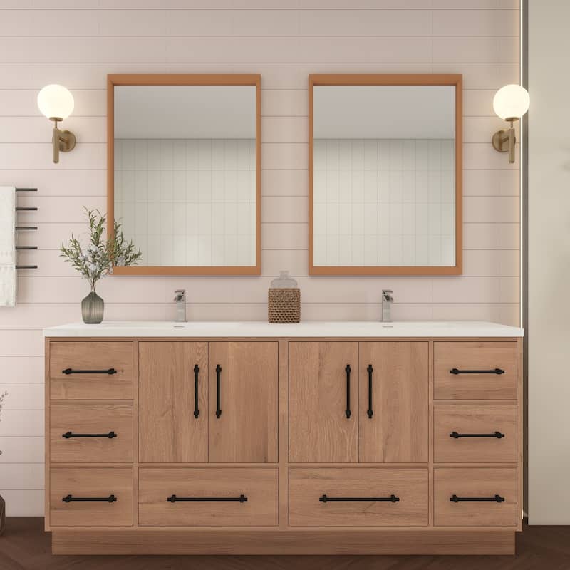 Victoria 72'' Freestanding Vanity with Double Reinforced Acrylic Sink - 71.5 - Oak Finish - Red Oak