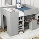 preview thumbnail 10 of 16, Full Size Loft Bed with Built-in Wardrobe,Desk and Drawers,Solid Wood High Loft Bed Frame with Full-length Guardrails Grey - Full