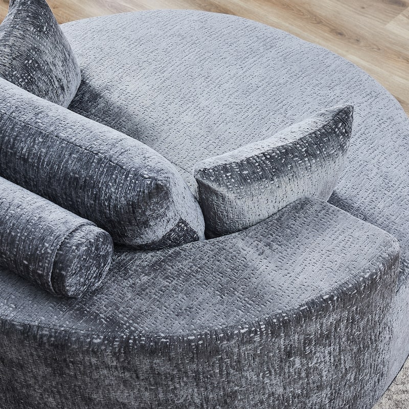 Grey Round Chenille Single Sleeper Sofa with Backrest Pillow