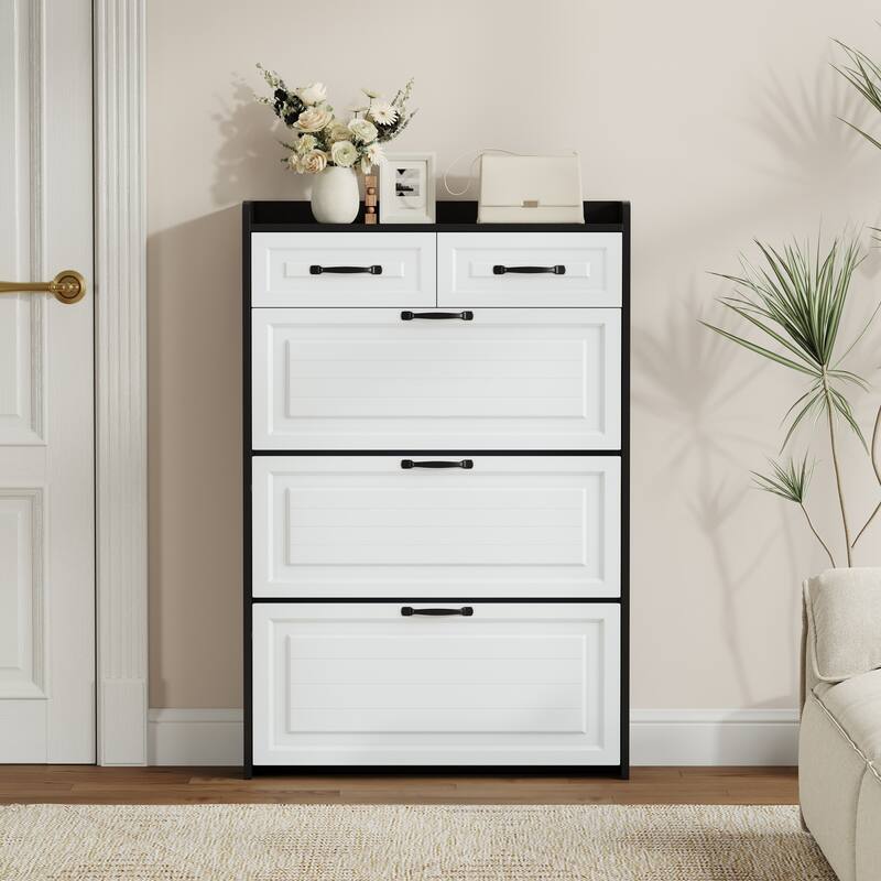 Shoe Cabinet with 3 Doors,2 Drawers and PVC Door with Shape
