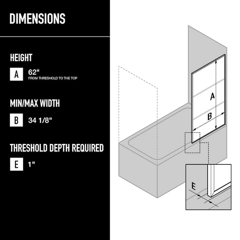 VIGO Divide 34" W x 62" H Framed Fixed Tub Screen in Matte Black