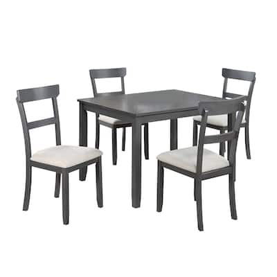 5 Piece Upholstered Dining Set with Ladder Back in Grey