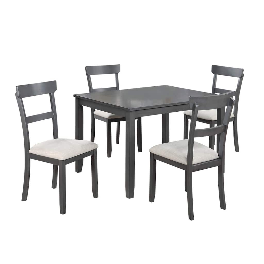 5 Piece Upholstered Dining Set with Ladder Back in Grey