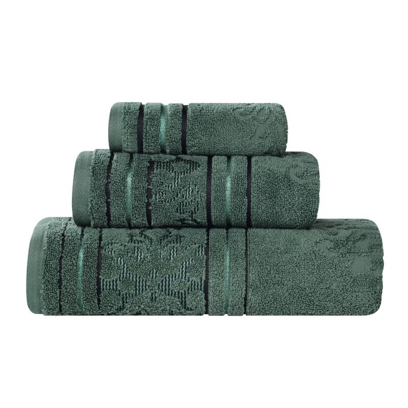Superior Sadie Zero Twist Cotton Floral Jacquard 3 Piece Towel Set