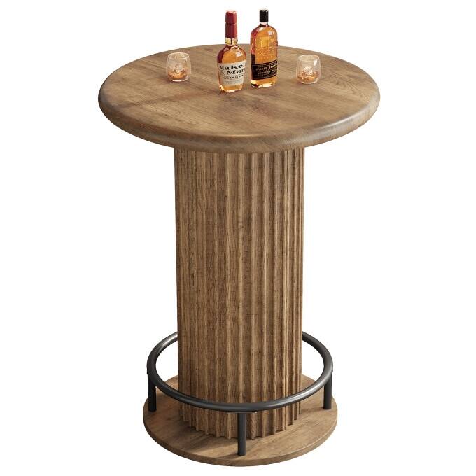 Fluted Round Bistro High Top Table, Wooden Counter Height Bar Table