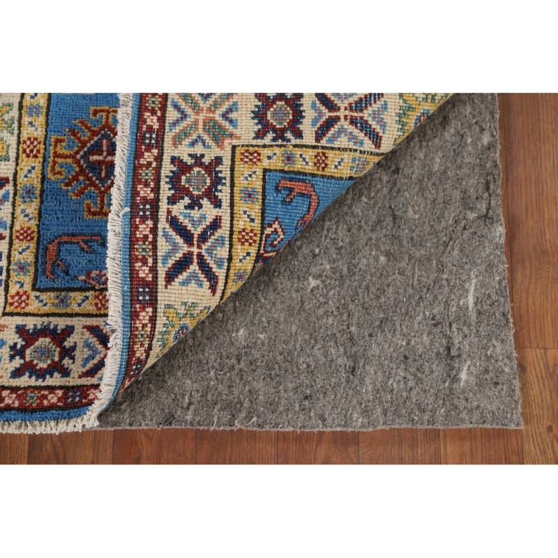 Blue Geometric Kazak Foyer Rug Handmade Oriental Wool Carpet - 2'1" x 3'0"