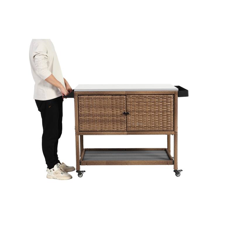 Outdoor Wicker Bar Cart