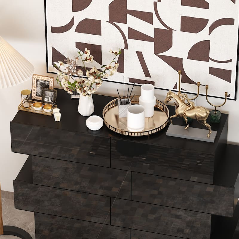 Contemporary High Gloss White Eight-Drawer Dresser, Chest of Drawers