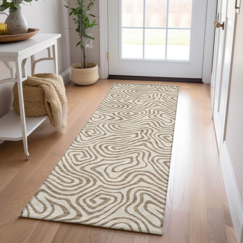 Machine Washable Indoor/ Outdoor Modern Trance Chantille Rug - Beige - 2'3" x 7'6"