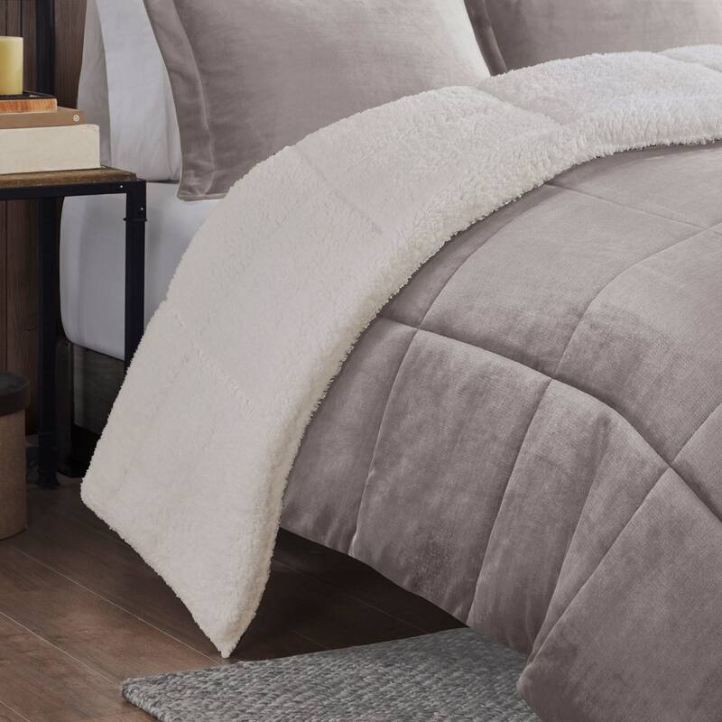 GDF Studio - Alton Plush to Sherpa Down Alternative Comforter Set - Grey & Ivory.