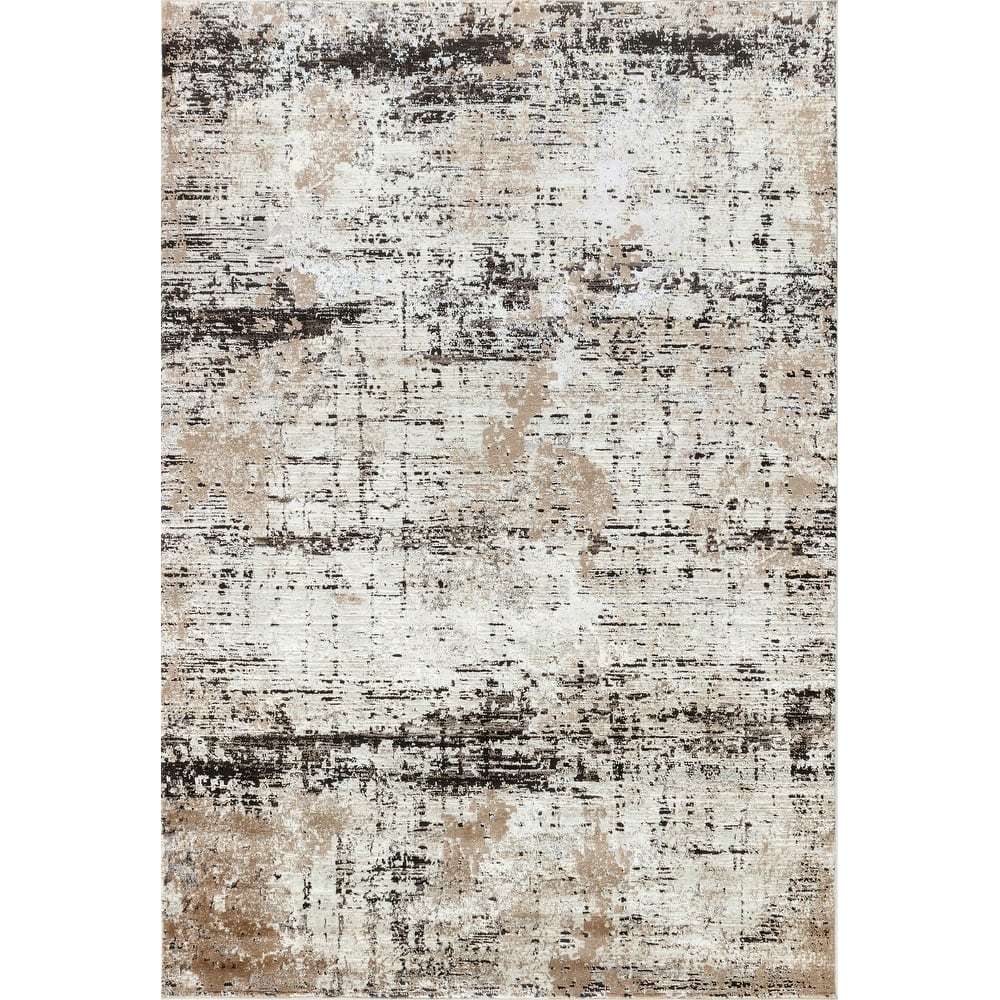 Omari Collection Cream/Brown Abstract Traditional Area Rug