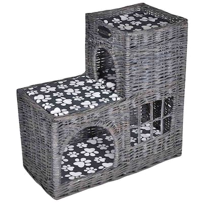 vidaXL Willow Cat Tree Pet House/Bed/Castle/Scratching Post with Cushion - 21.7" x 10.6" x 20.9"