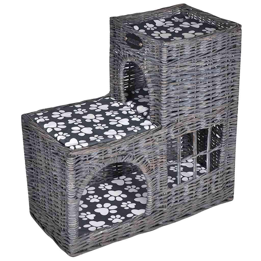 vidaXL Willow Cat Tree Pet House/Bed/Castle/Scratching Post with Cushion - 21.7" x 10.6" x 20.9"