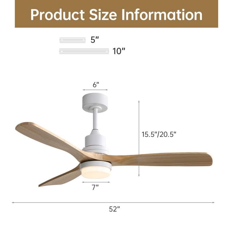 Sofucor 48/52 Inch Wood Ceiling Fan with Light and Remote/Smart App Voice Control, Dimmable Lights Included