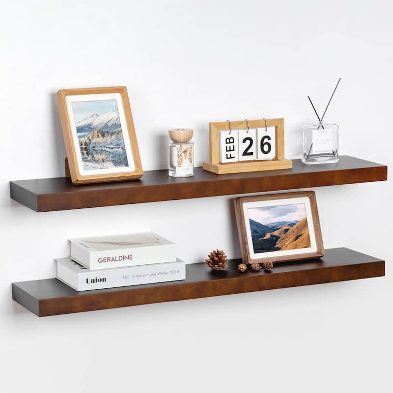 2 Piece Pine Veneer Wood Wall Mounted Floating Shelf