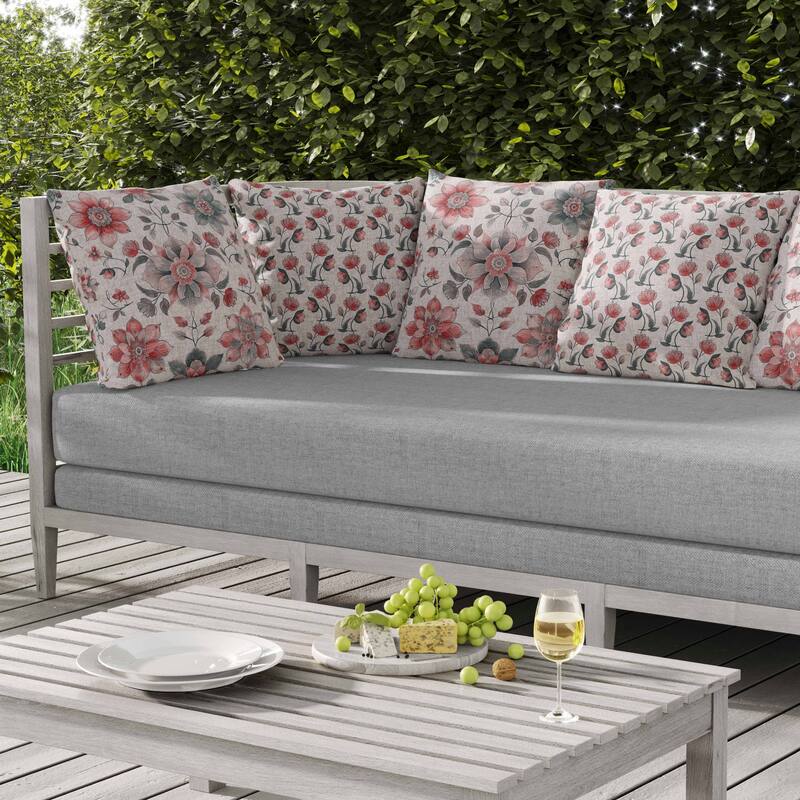 Retro Floral Indoor/Outdoor Reversible Throw Pillow Green and Red