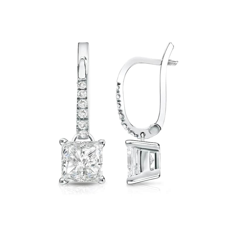 Auriya 14k Gold 1 1/2ctw Princess-cut Diamond Dangle Earrings (I-J, SI2-SI3) - White