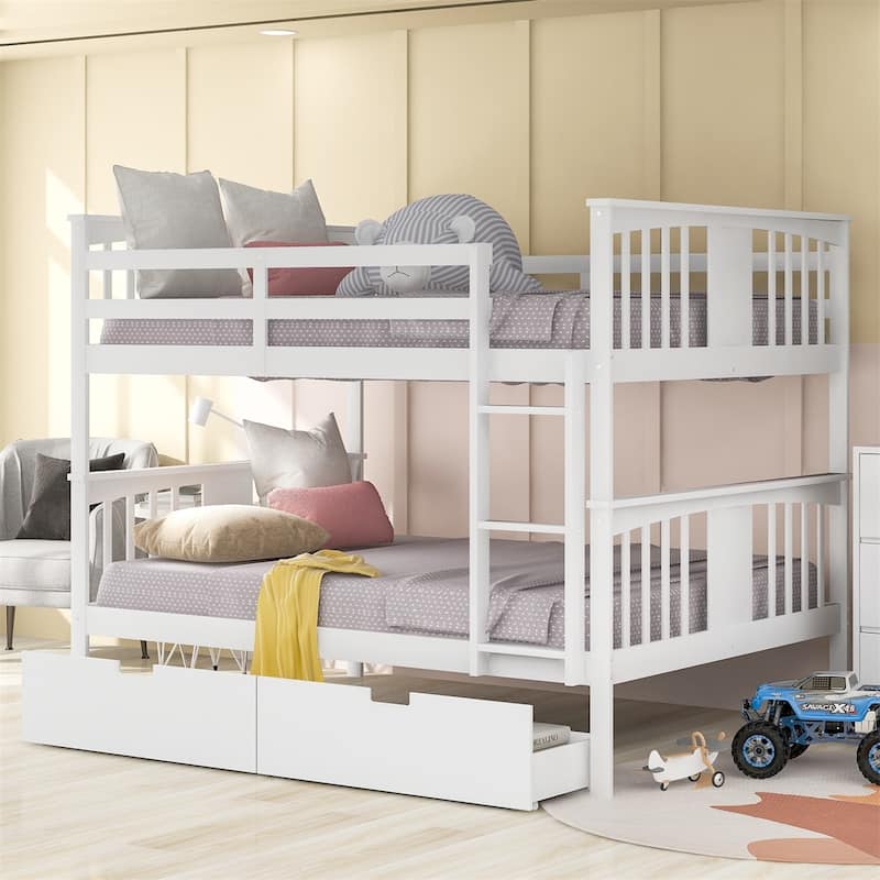 Merax Full over Full Bunk Bed with Drawers and Ladder - White