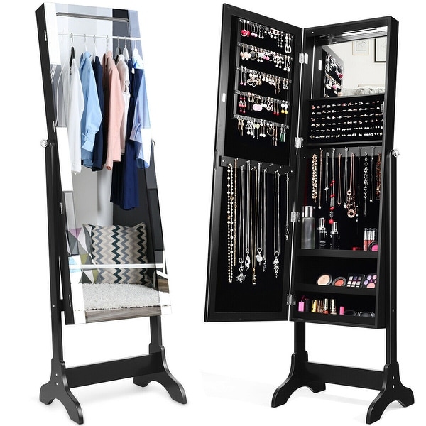 Shop Costway Mirrored Jewelry Cabinet Standing Storage ...