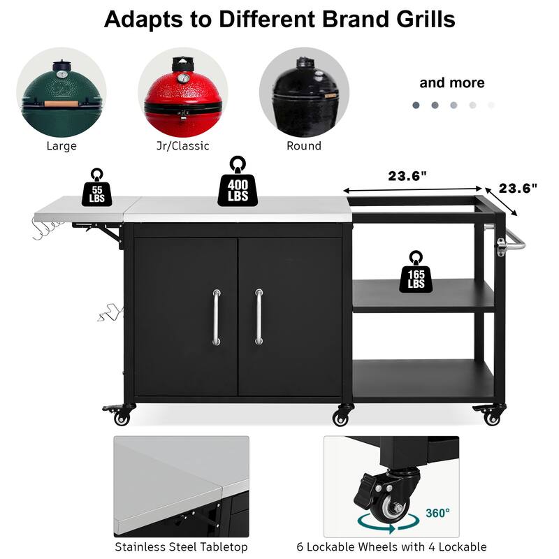 76 Inch Outdoor Grill Cart with Storage Drop Leaf Hooks and Bottle Opener